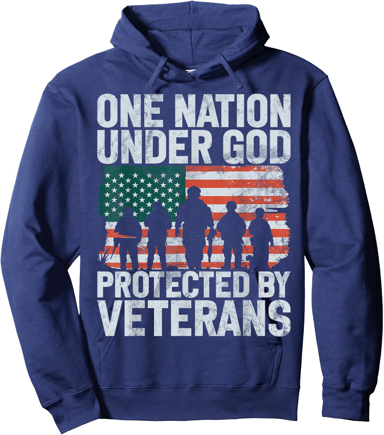 One Nation Under God Protected by Veterans Hoodie - Hoodie | Navy