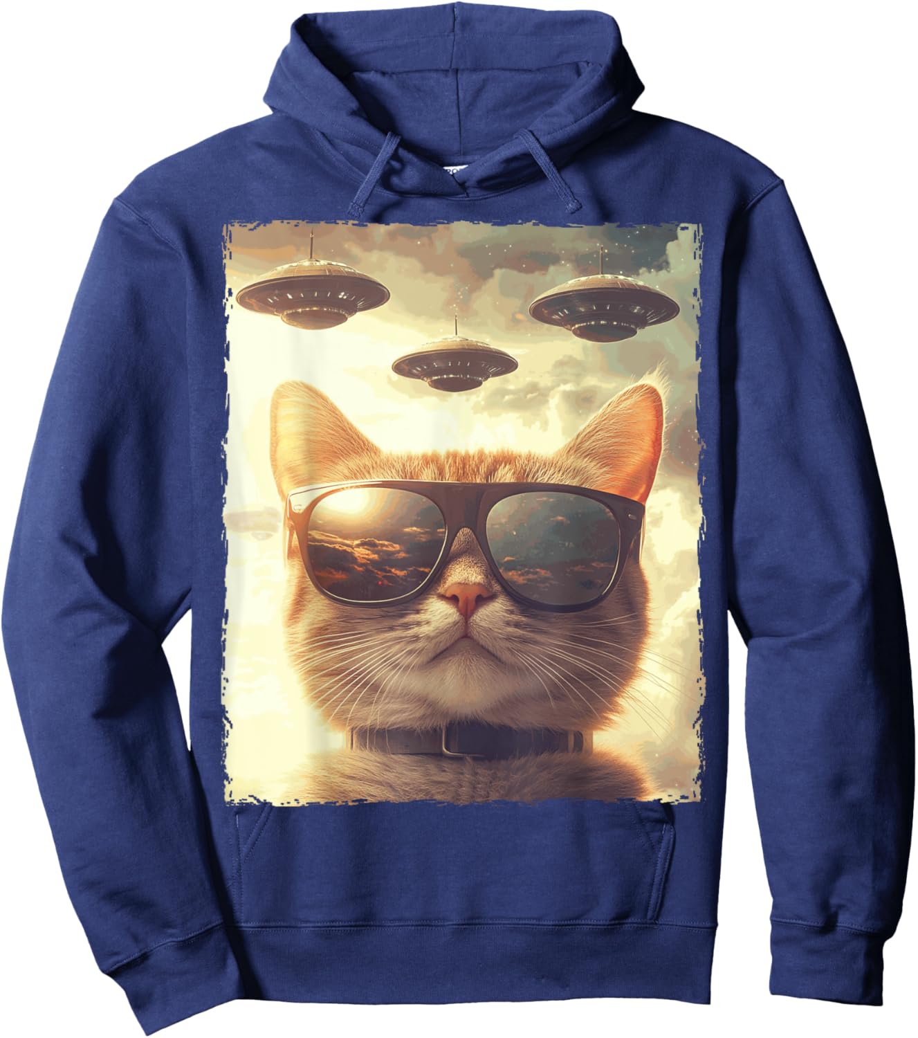 Funny Cat Sunglasses Selfie Ufos Hoodie - Hoodie | Navy