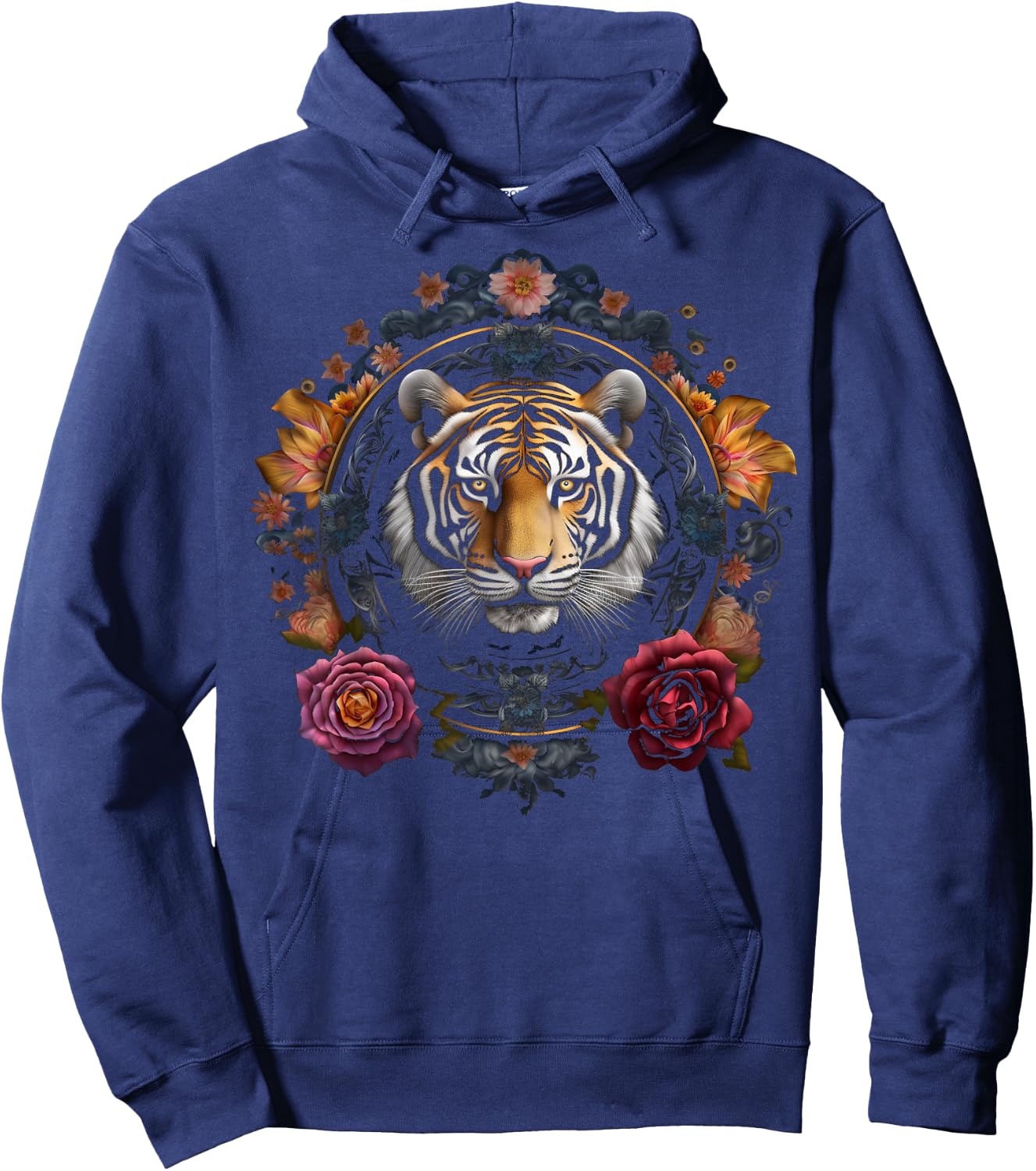 Tiger Artwork Flowers - Animal Art Tiger Hoodie - Hoodie | Navy