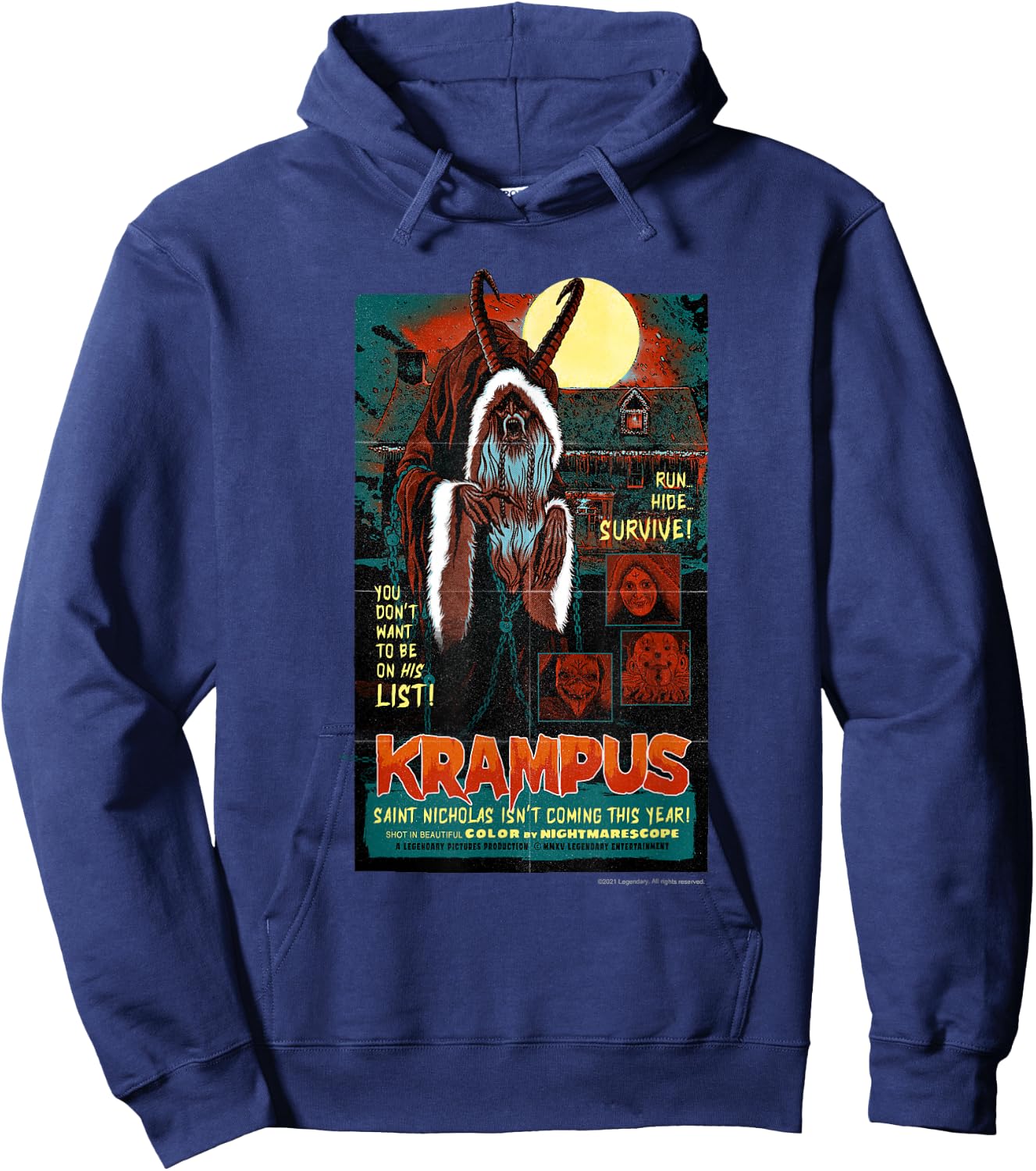 Krampus – Run! Hide! Survive! Retro Poster Hoodie - Hoodie | Navy