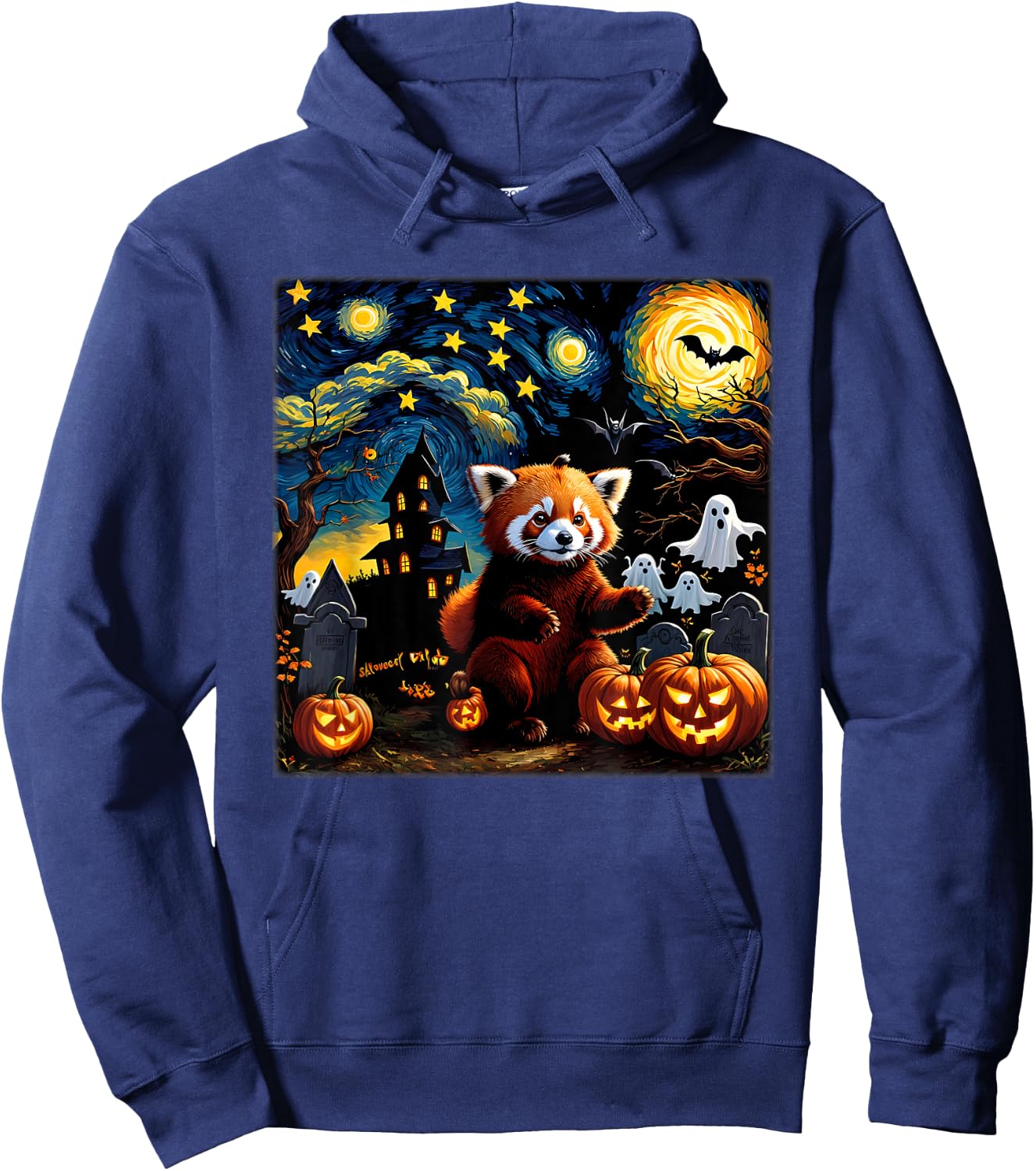 Spooky Halloween Red Panda Starry Night Hoodie - Hoodie | Navy