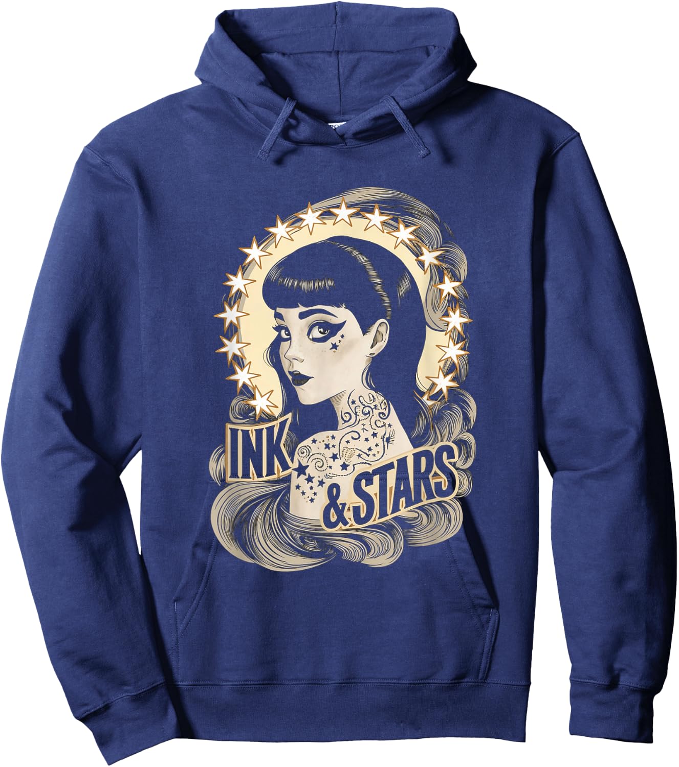Vintage Tattoo Goth Girl Ink and Stars Hoodie - Hoodie | Navy