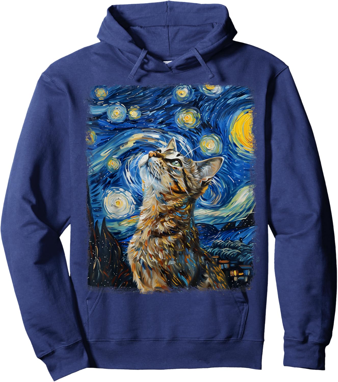 Tabby Cat Orange Cat Starry Night Painting Hoodie - Hoodie | Navy