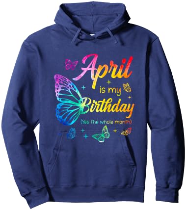 April Birthday Girls Butterfly Tie Dye Theme Hoodie - Hoodie | Navy