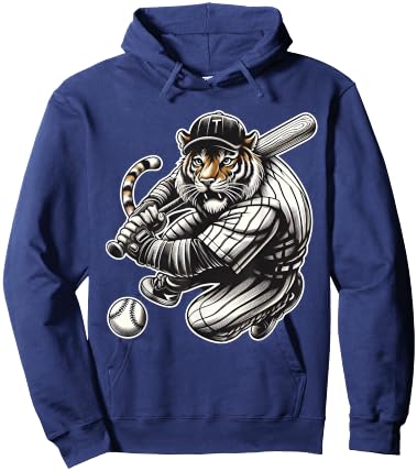 Funny Tiger Playing Baseball Cute Baseball Hoodie - Hoodie | Navy