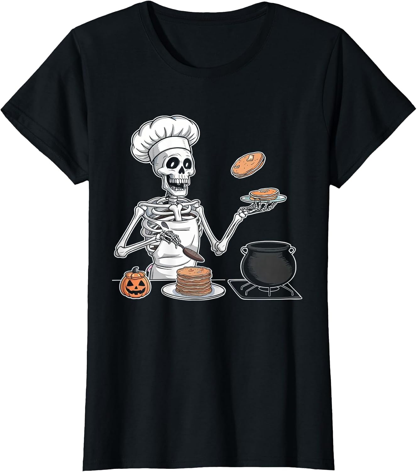 Skeleton Cooking Halloween Shirt Spooky Chef Pancakes Cook