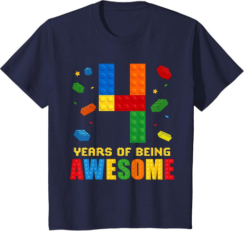 Kids 4 Year Old Birthday Boy Being Awesome Building Bricks 4th