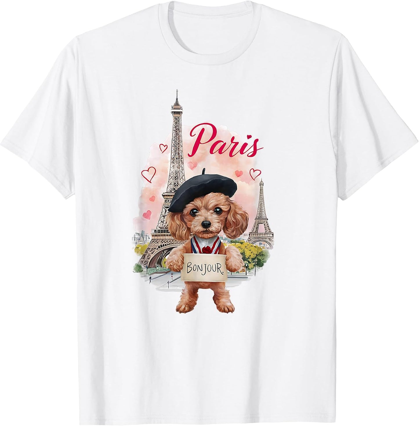 Cute Parisian Poodle with Eiffel Tower Bonjour French Boys
