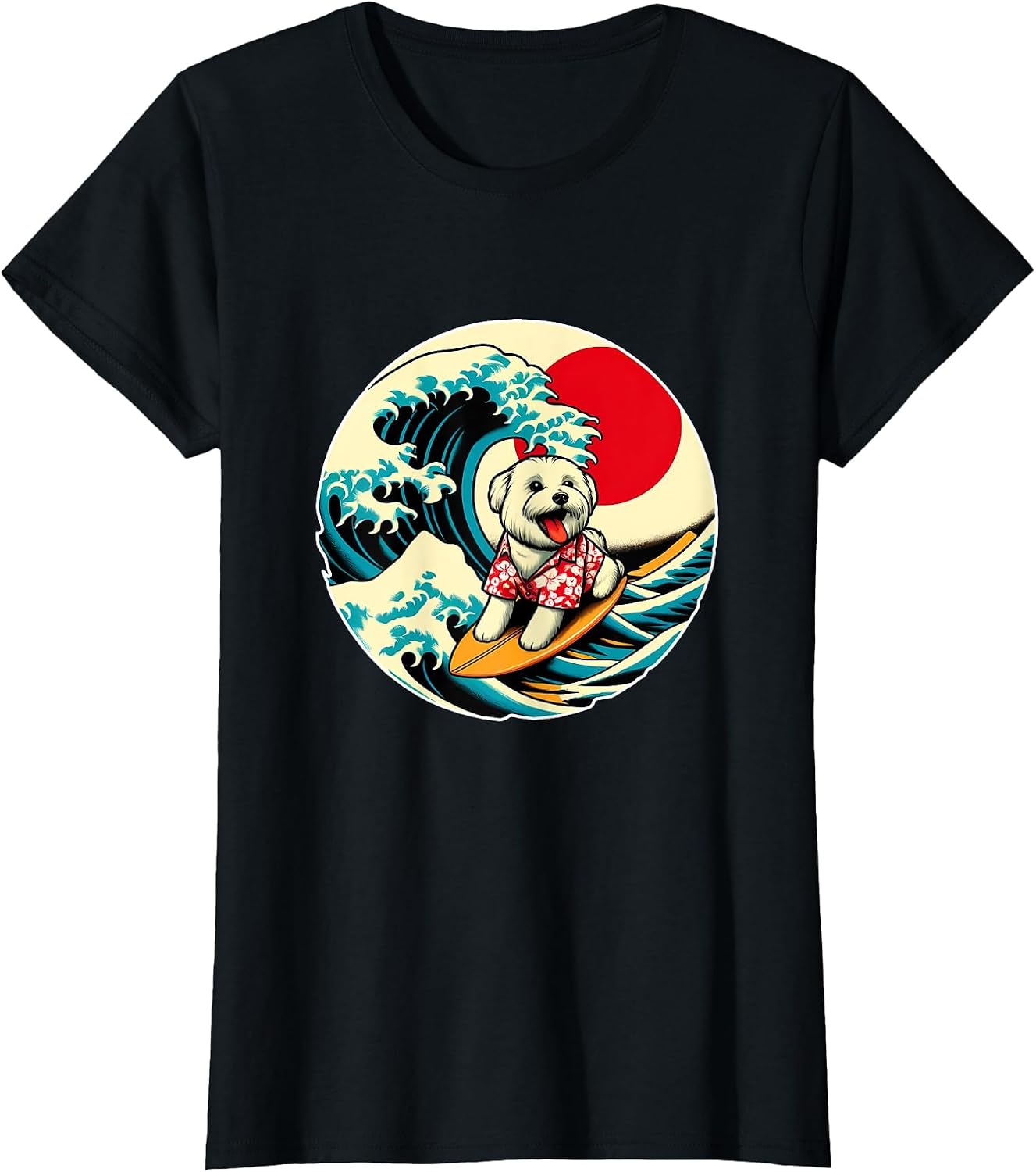 Great Wave Kanagawa Maltese Dog Surfing