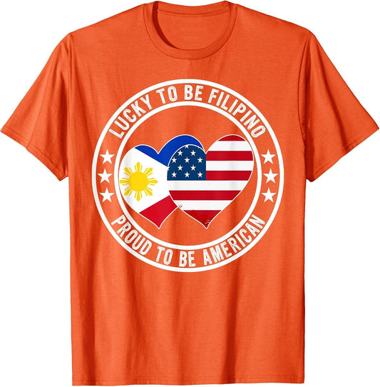 Lucky to Be Filipino Proud to Be American Funny Flag Graphic