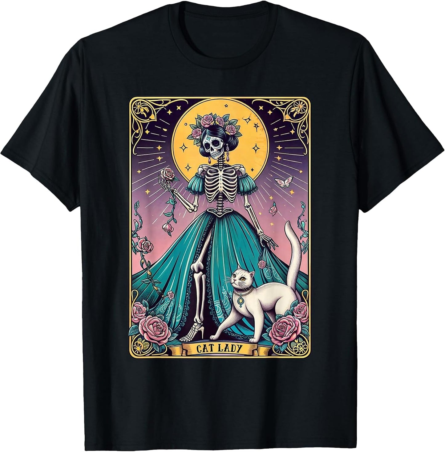 Cat Lady Tarot Card Skeleton Woman Funny Cat Lover
