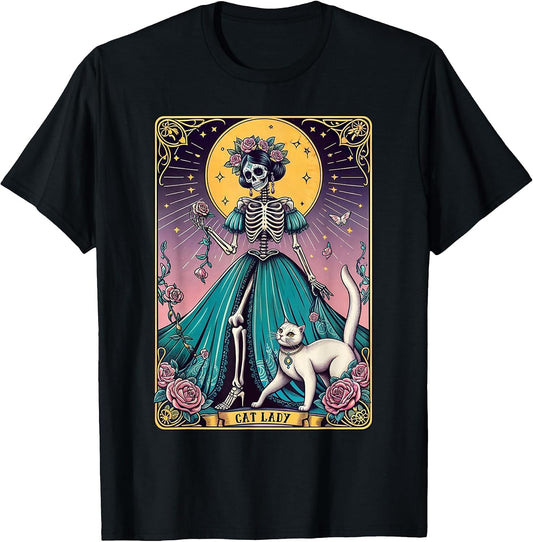 Cat Lady Tarot Card Skeleton Woman Funny Cat Lover