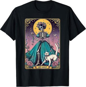 Cat Lady Tarot Card Skeleton Woman Funny Cat Lover