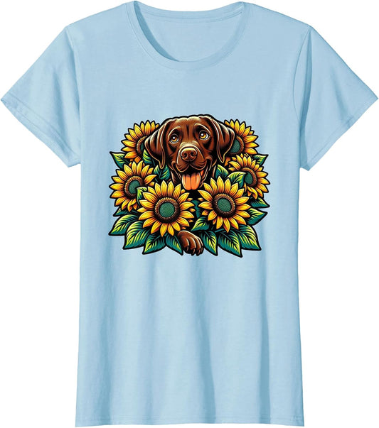 Happy Brown Labrador Retriever Chocolate Lab Mom Sunflower