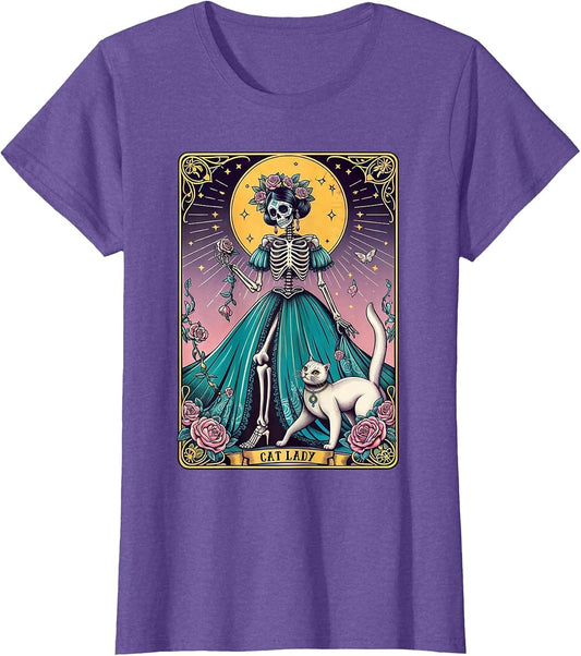 Cat Lady Tarot Card Skeleton Woman Funny Cat Lover
