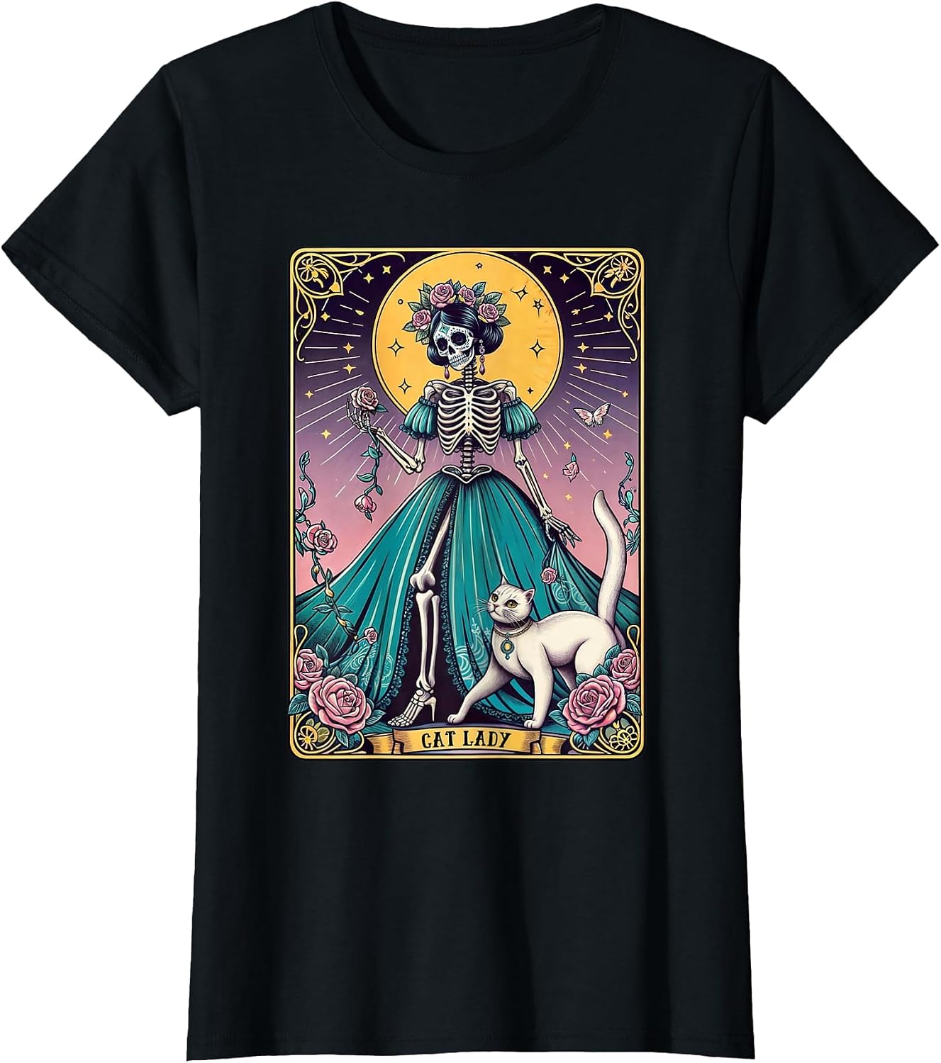 Cat Lady Tarot Card Skeleton Woman Funny Cat Lover