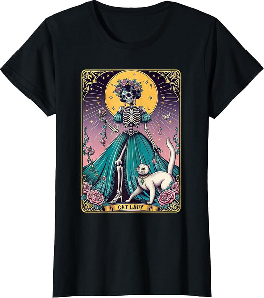 Cat Lady Tarot Card Skeleton Woman Funny Cat Lover