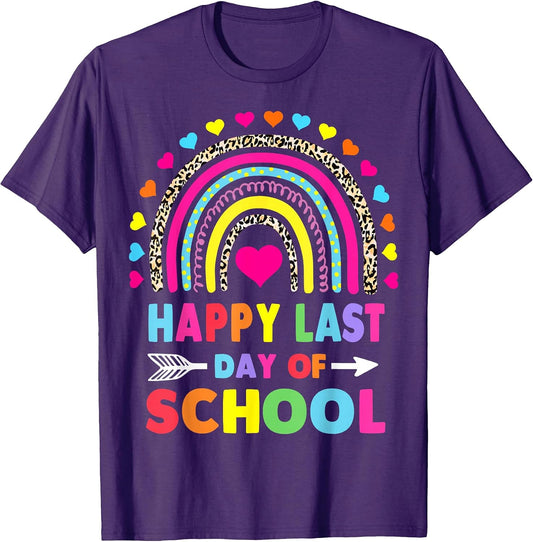 Happy Last Day of School Rainbow Leopard Teacher Student Women Girls Kids