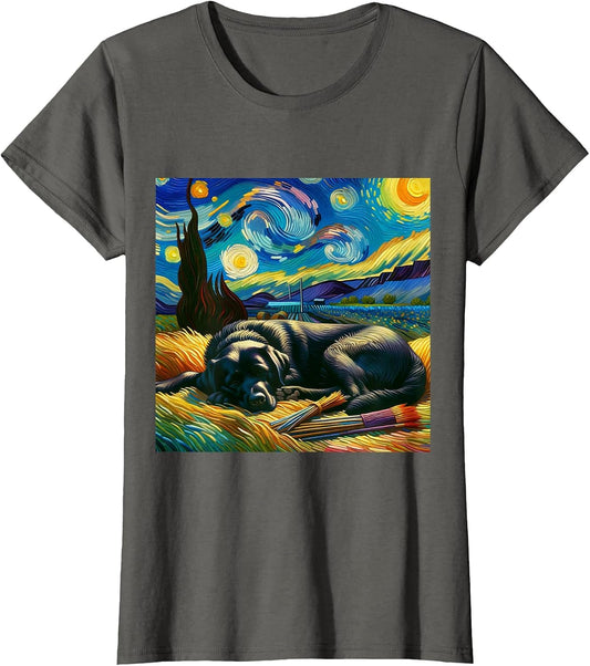 Black Labrador Starry Night Shirt Vincent Van Gogh Lab Mom