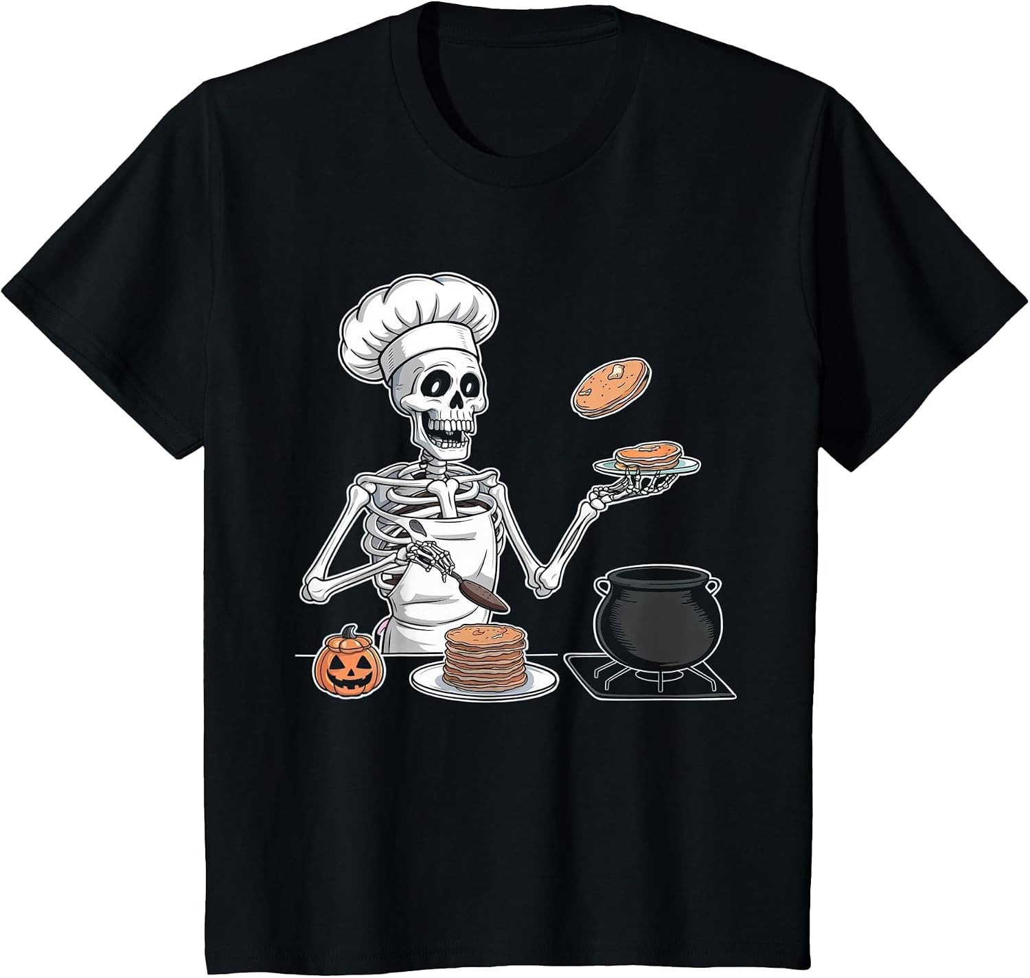 Skeleton Cooking Halloween Shirt Spooky Chef Pancakes Cook