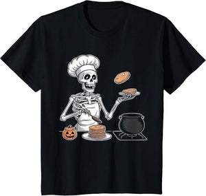 Skeleton Cooking Halloween Shirt Spooky Chef Pancakes Cook