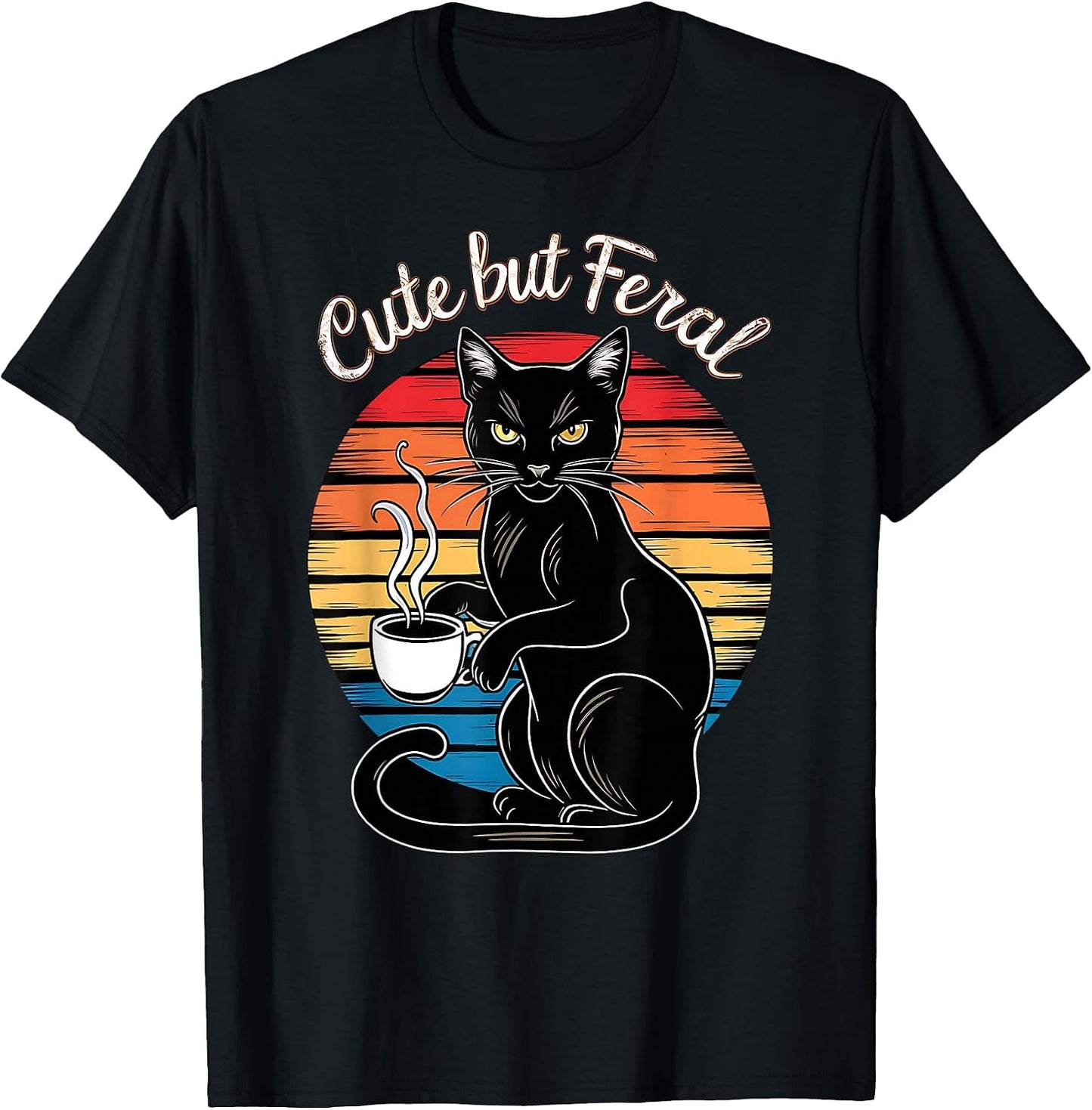 Retro Sunset Funny Cat Cute but Feral Cat