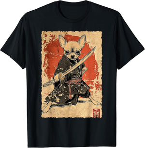 Vintage Japanese Art Chihuahua Ninja Samurai Warrior Katana