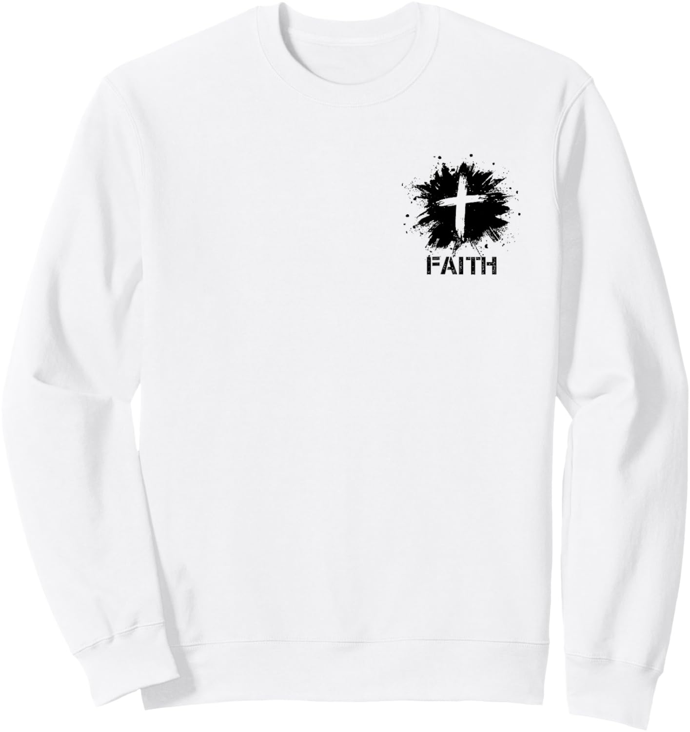 Faith Grunge Small Cross Christian Minimalist Religious Sweatshirt - Sweatshirt | White