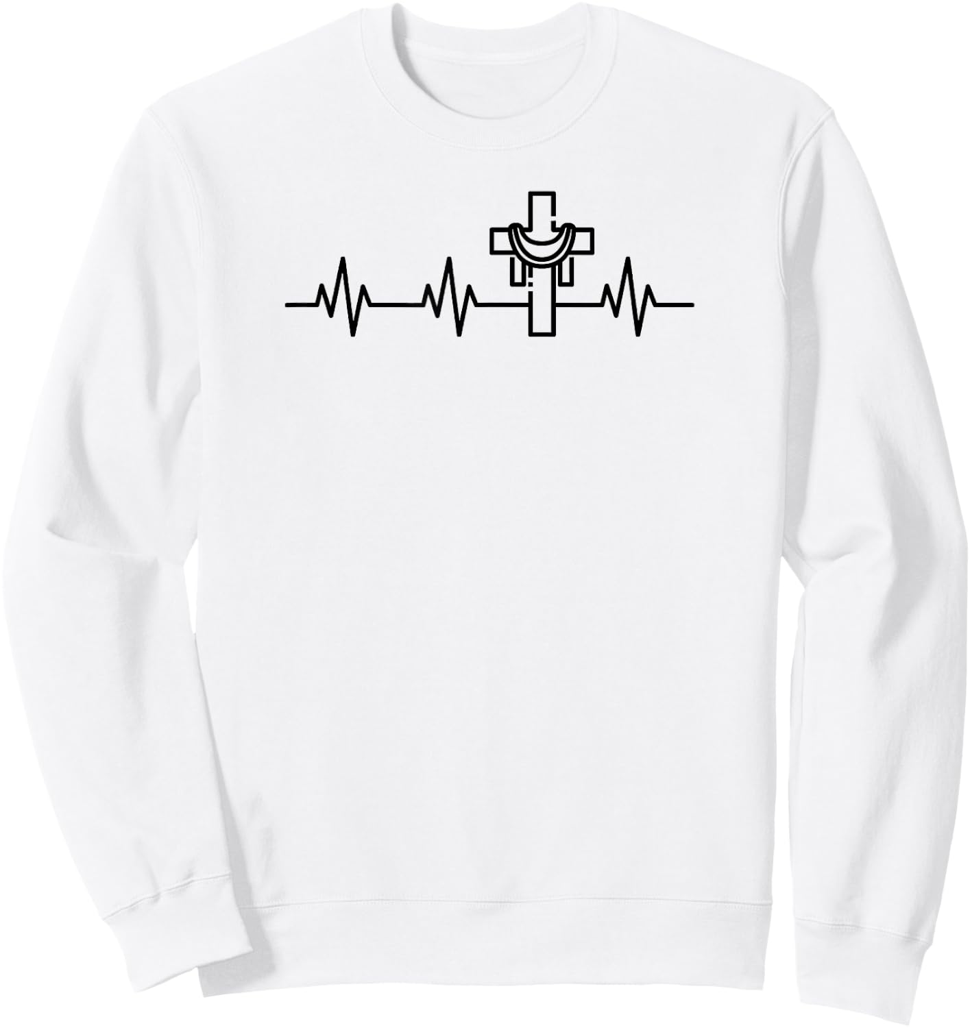 Christian Cross Heartbeat Life Heart EKG Pulse Easter Sweatshirt - Sweatshirt | White