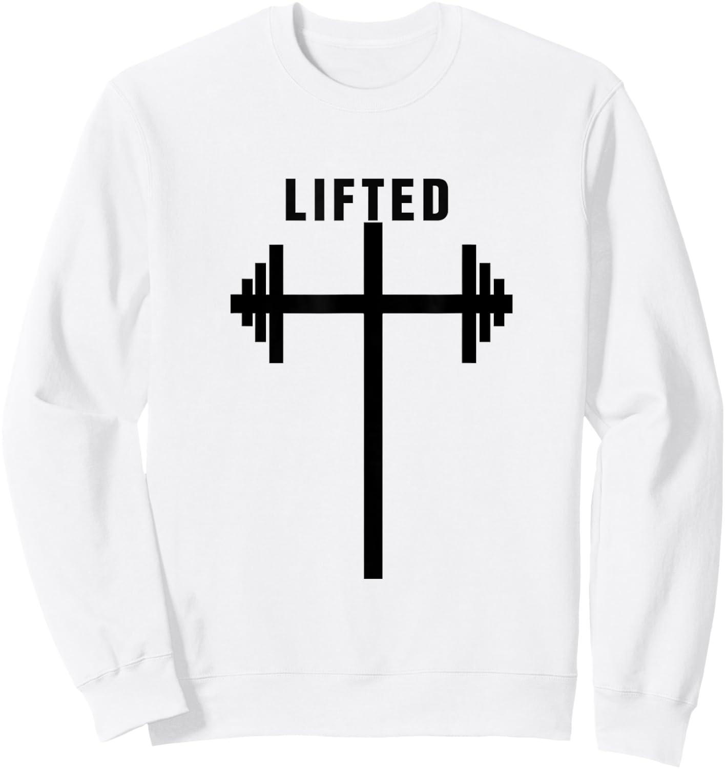 Lifted Dumbbell Barbell Cross Christian Gym Workout Lifting Sweatshirt - Sweatshirt | White