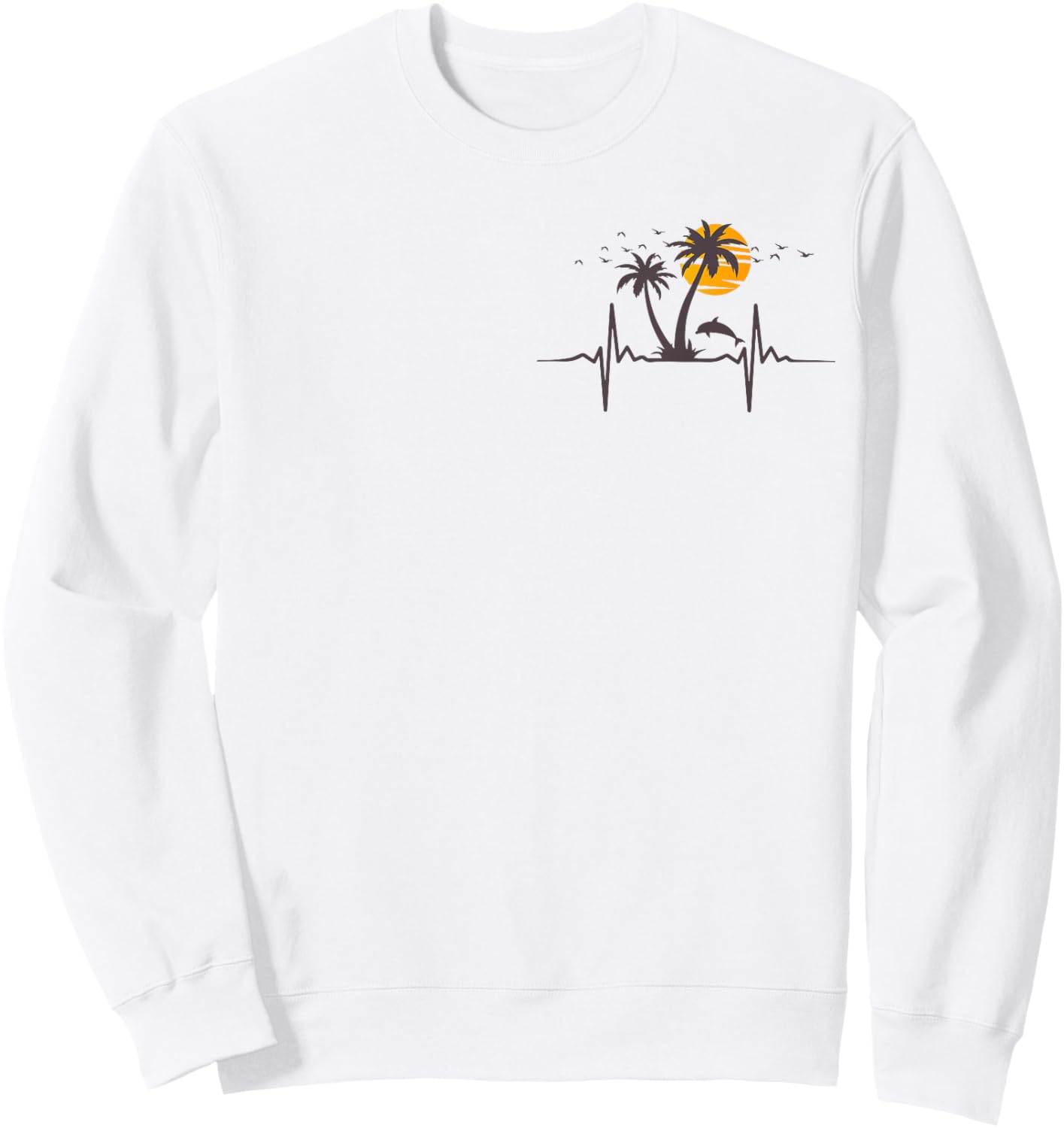 Palm Trees Beach Heartbeat Island Dolphin Tropical Retro Women Girls Kids Sweatshirt - Sweatshirt | White