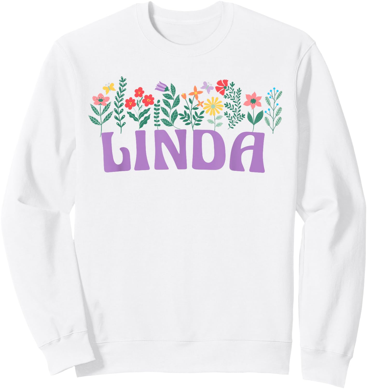 Wildflower Floral Linda First Name Mother's Day Women Sweatshirt - Sweatshirt | White
