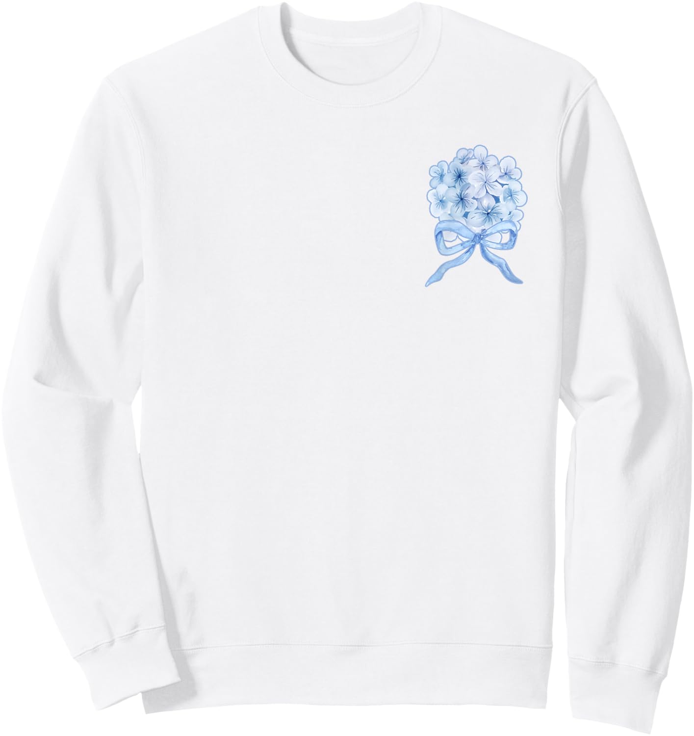Grandmillennial Blue Hydrangea Bow Sweatshirt - Sweatshirt | White