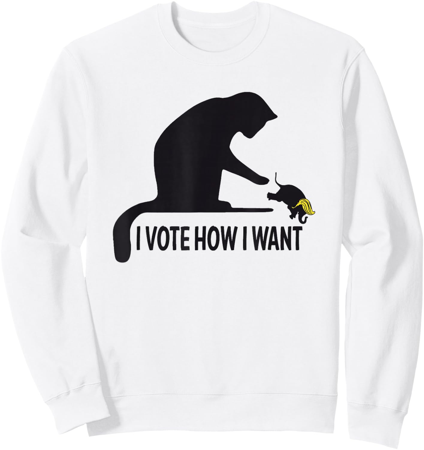I Vote How I Want Funny Cat Lady Graphic Pushing Elephant Sweatshirt - Sweatshirt | White