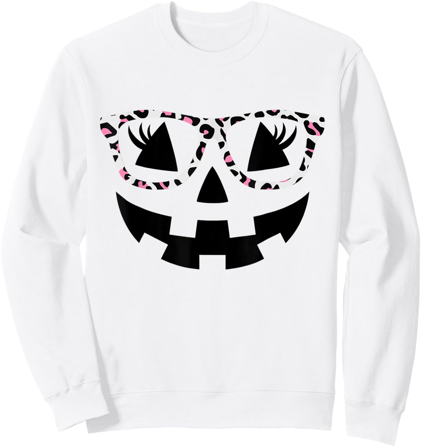 Jack O Lantern Face Pumpkin Halloween Leopard Print Glasses Sweatshirt - Sweatshirt | White