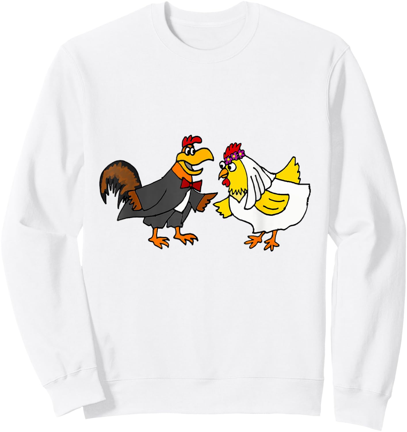 Smilenowtees Funny Rooster and Hen Chicken Wedding Sweatshirt - Sweatshirt | White