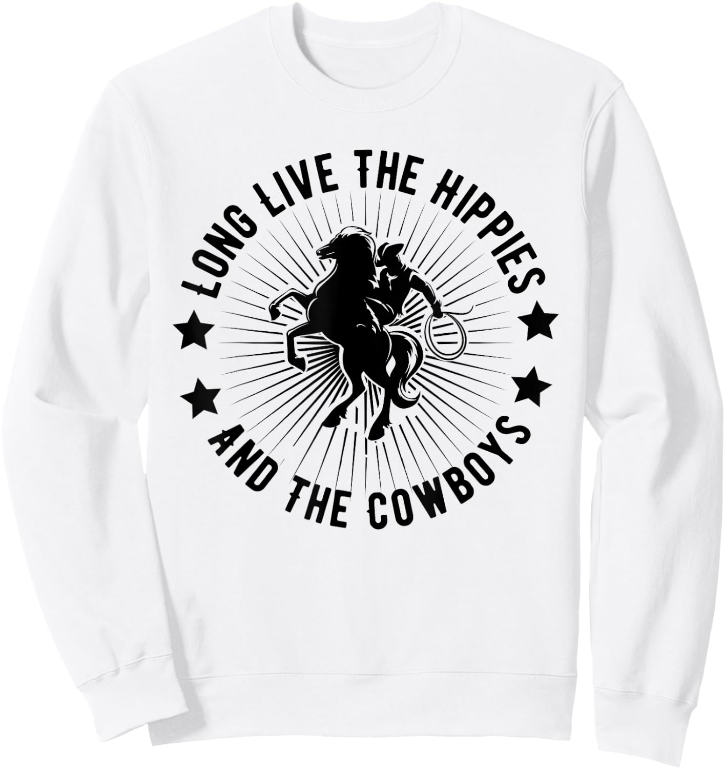 Long Live Hippies Cowboy Vintage Country Western Rodeo Horse Sweatshirt - Sweatshirt | White