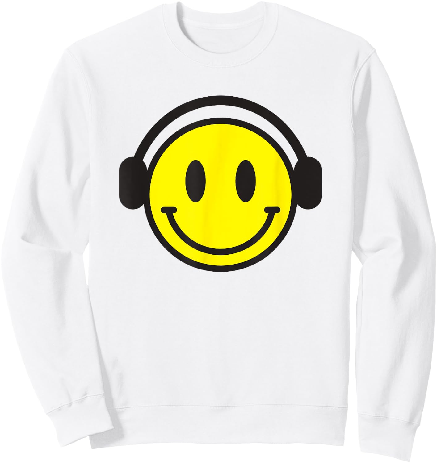 Retro Happy Face 70s Headphones Shirt Cute Music Lovers Fun Sweatshirt - Sweatshirt | White