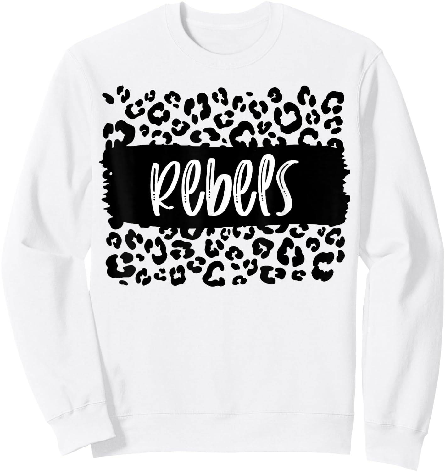 Rebels Team Mascot School Spirit Game Night Leopard Print Sweatshirt - Sweatshirt | White