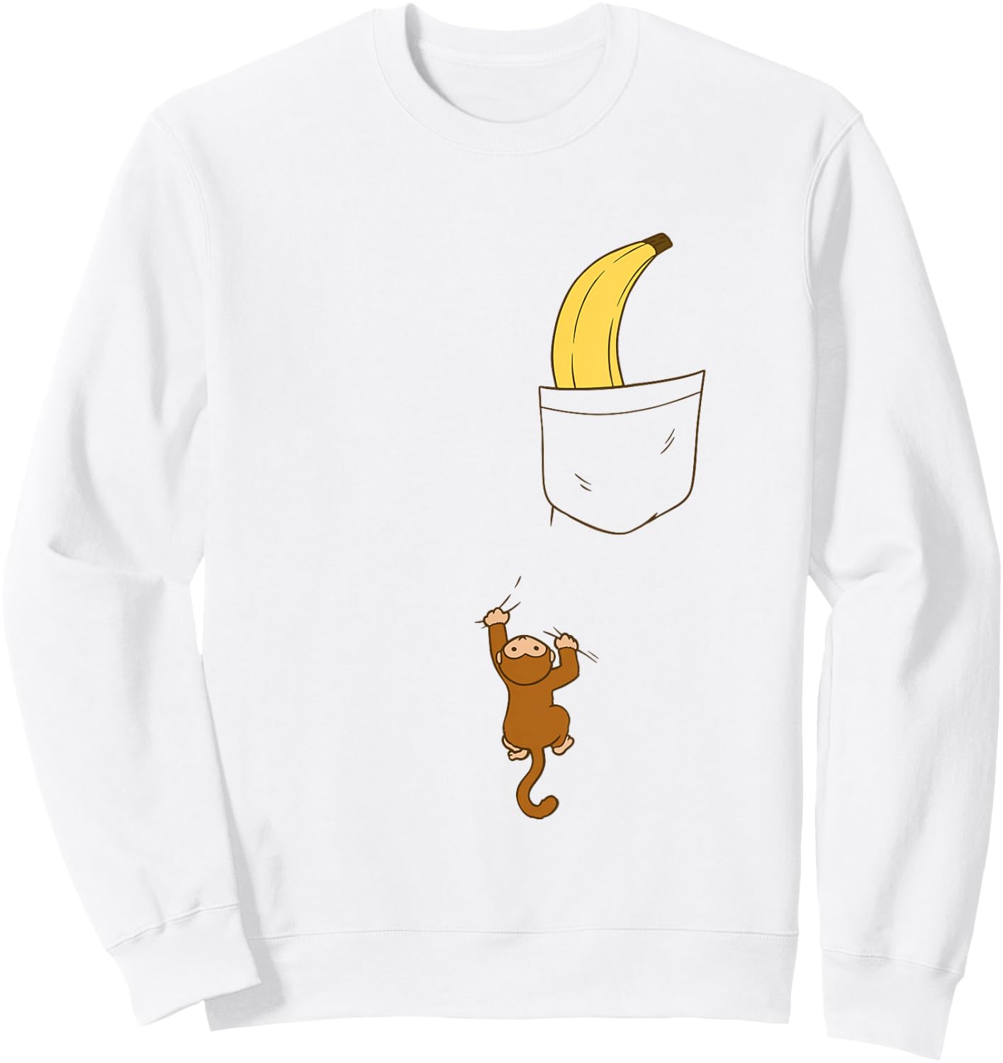 Cute Baby Monkey Climbing for Banana in Pocket Funny Animal Sweatshirt - Sweatshirt | White