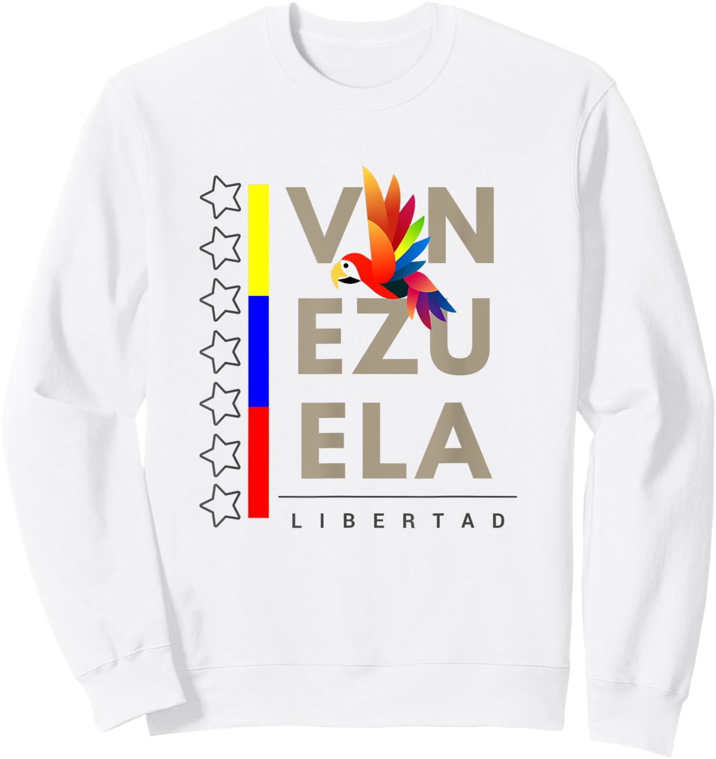 Venezuelan Flag Apparel with 7 Stars Guacamaya Tricolor Sweatshirt - Sweatshirt | White