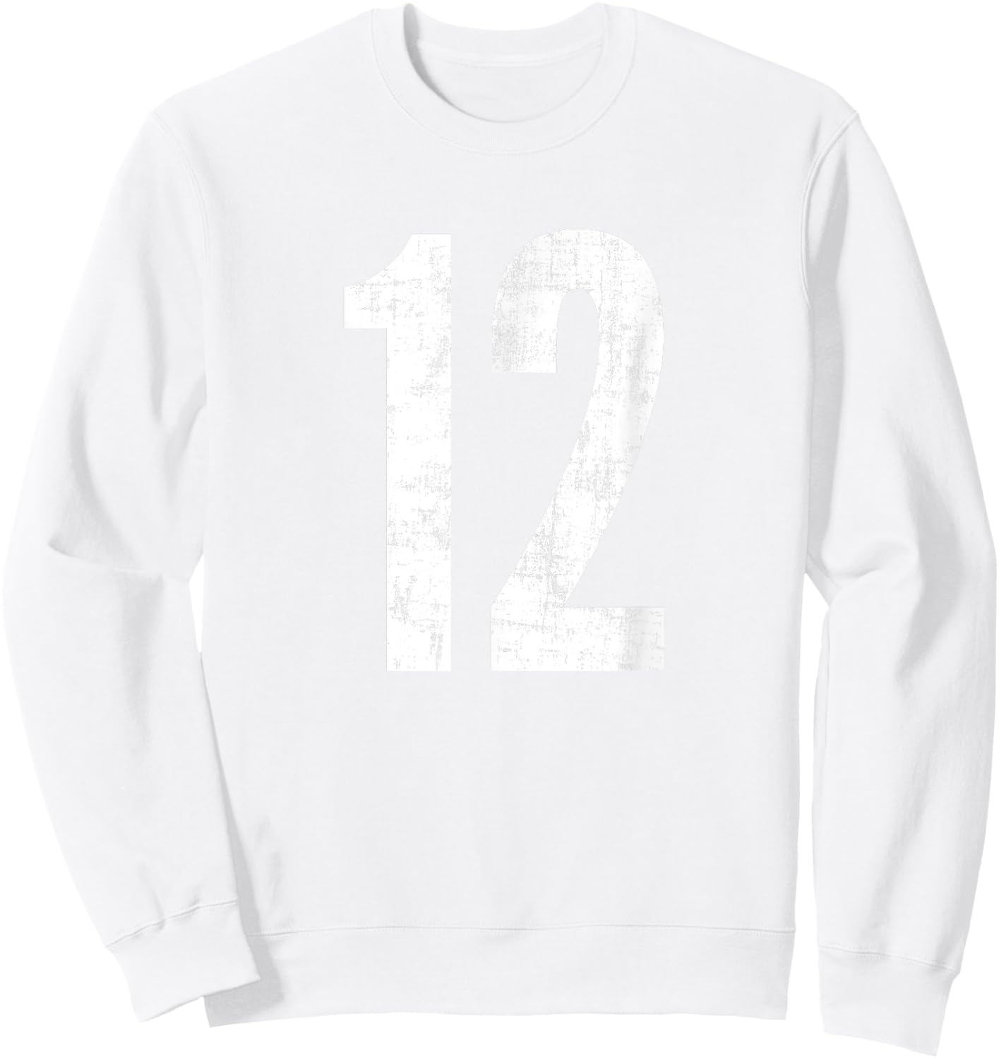 Number 12 Twelve Distressed Vintage Sport Team Player's Sweatshirt - Sweatshirt | White