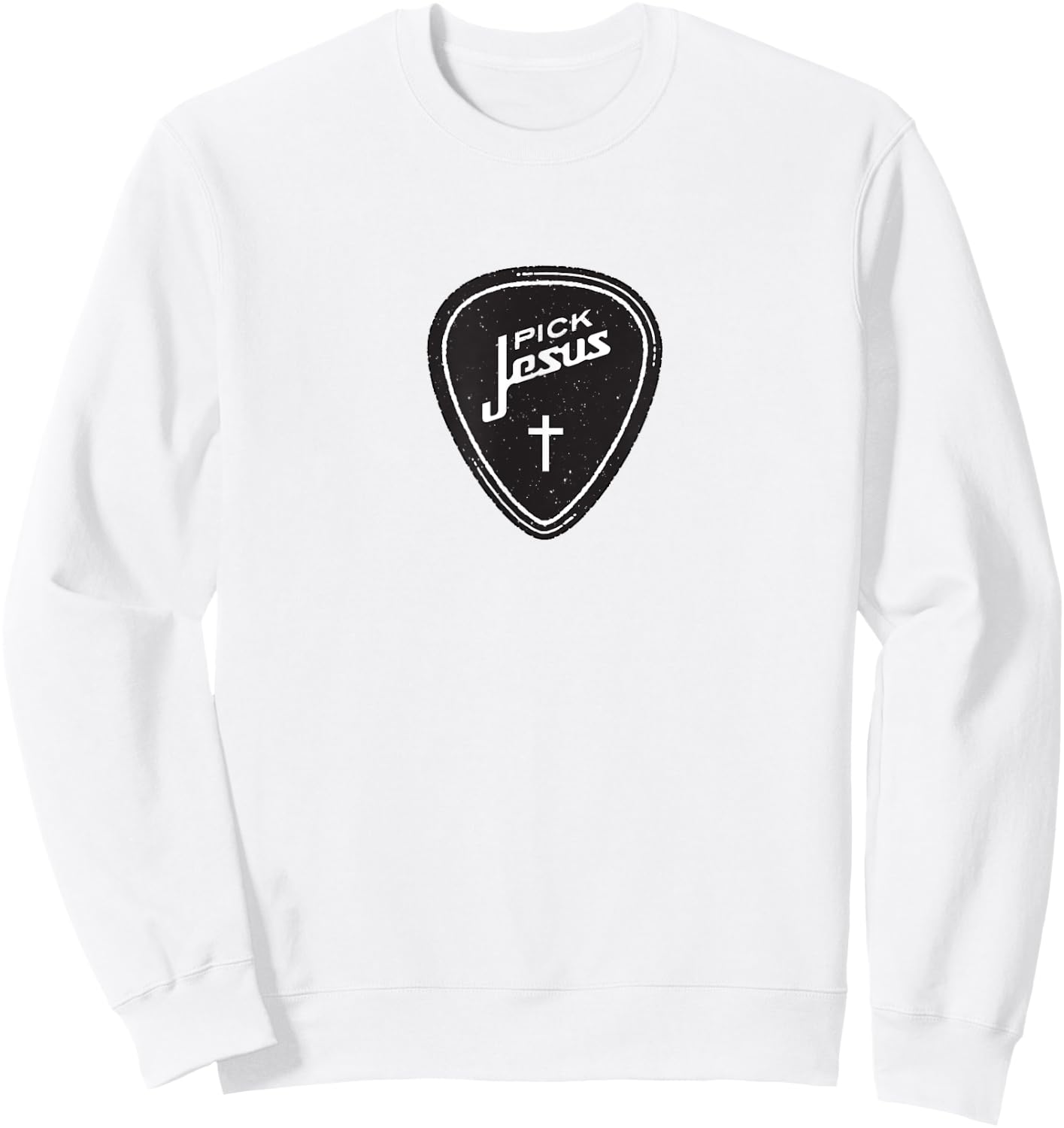 Christian Shirt - Vintage Guitar Pick Jesus Cross Worship Sweatshirt - Sweatshirt | White