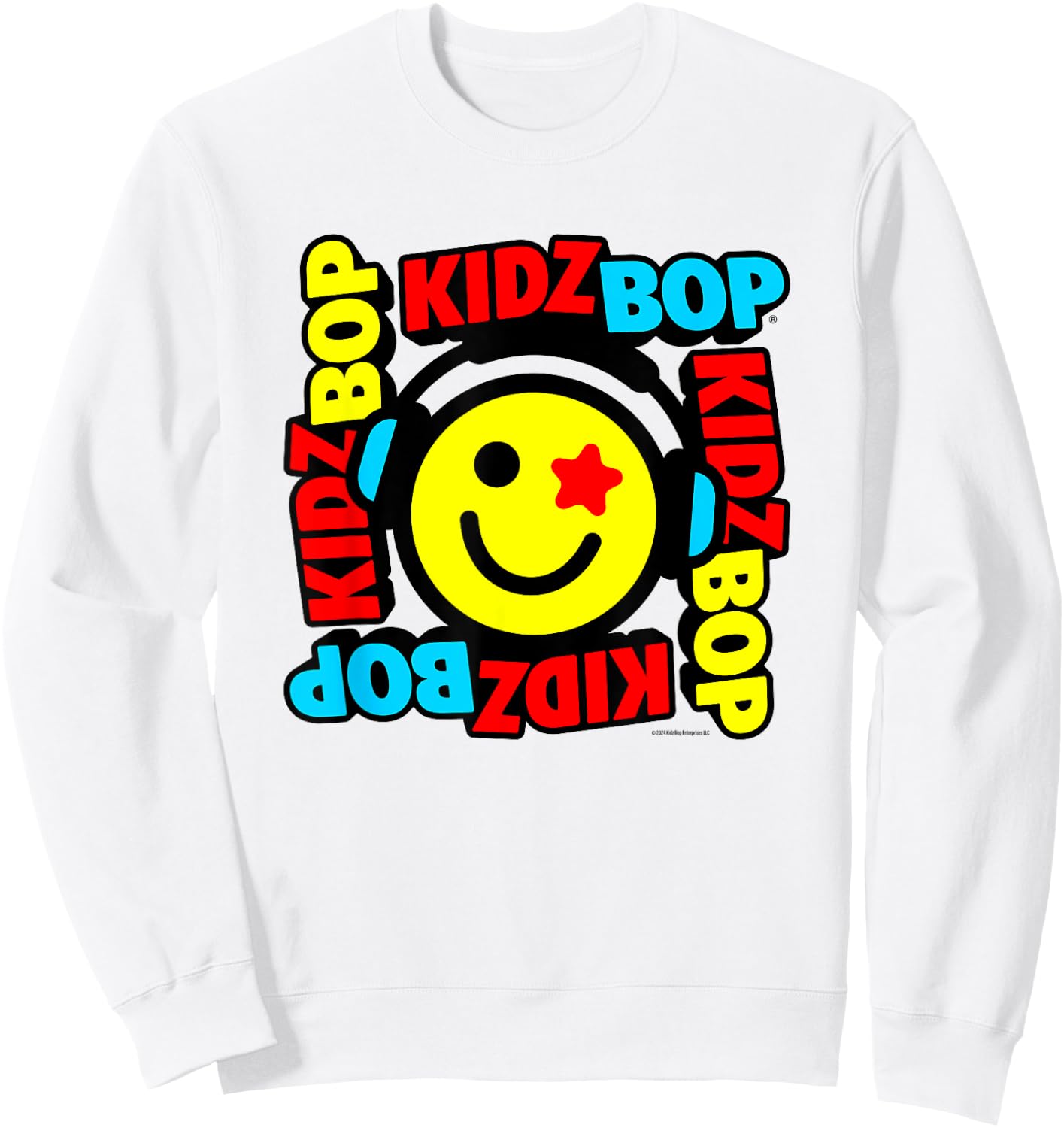 KIDZ BOP Merch – Star Smiley Face With Headphones Sweatshirt - Sweatshirt | White