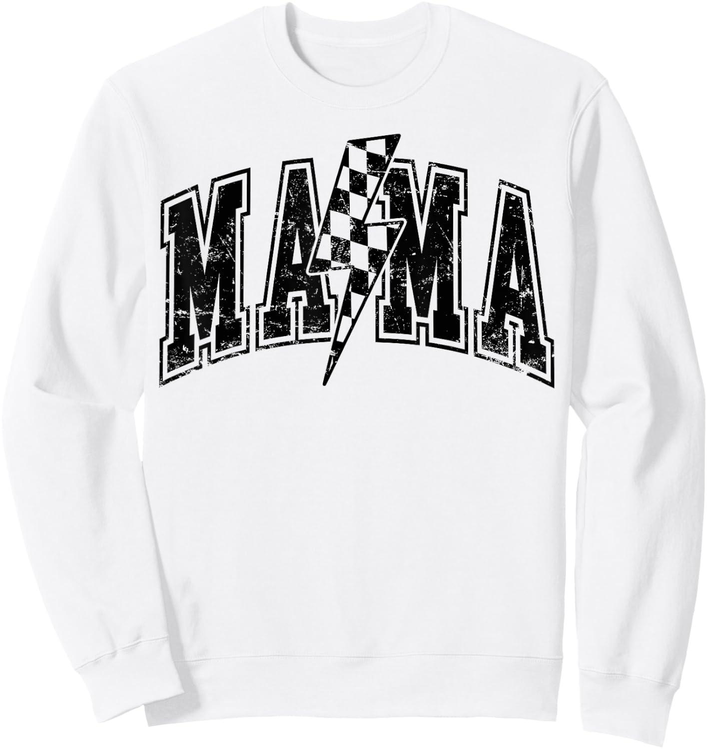 Mama Lightning Bolt Checkered Varsity Mom Women Mother's Day Sweatshirt - Sweatshirt | White