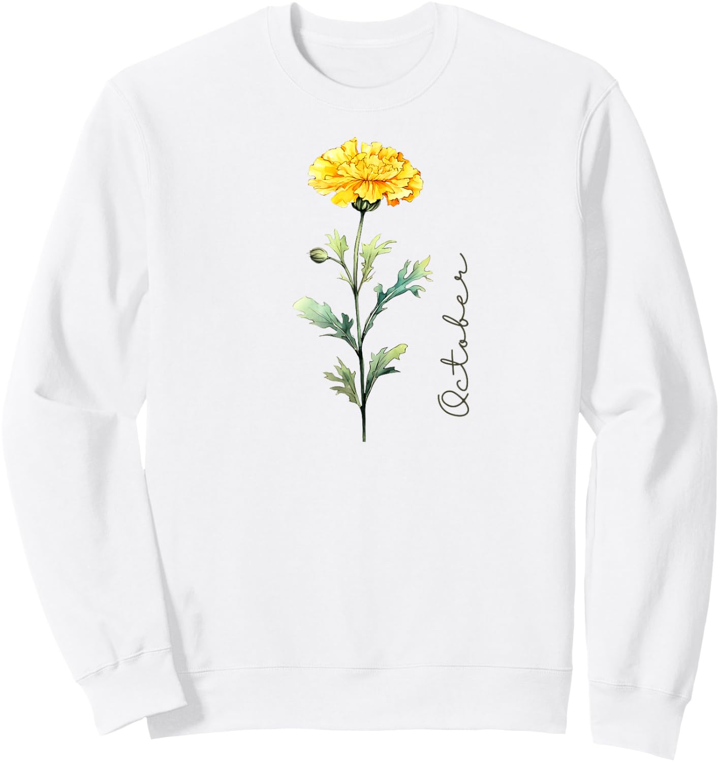 October Birthday Marigold Birth Flower Sweatshirt - Sweatshirt | White