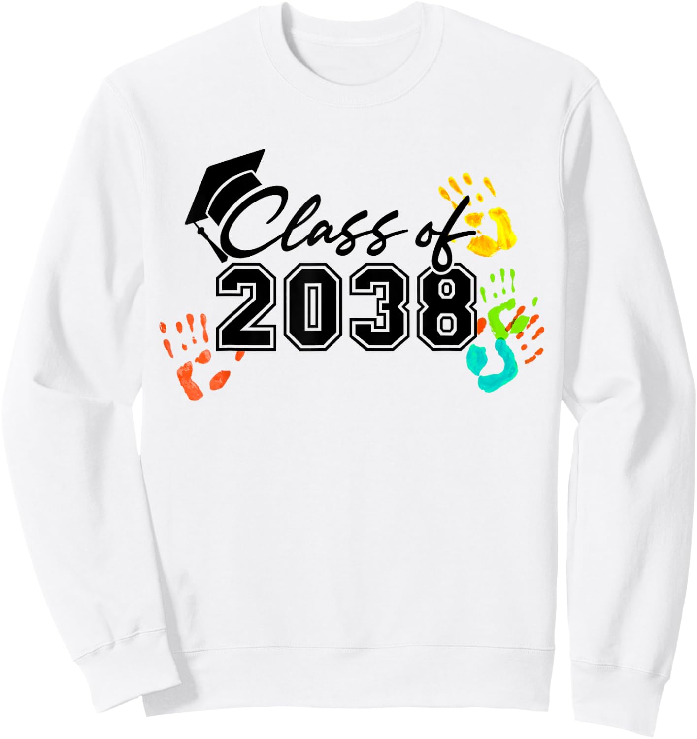 Class of 2038 Grow With Me Handprint On Back Pre-K to 12th Sweatshirt - Sweatshirt | White