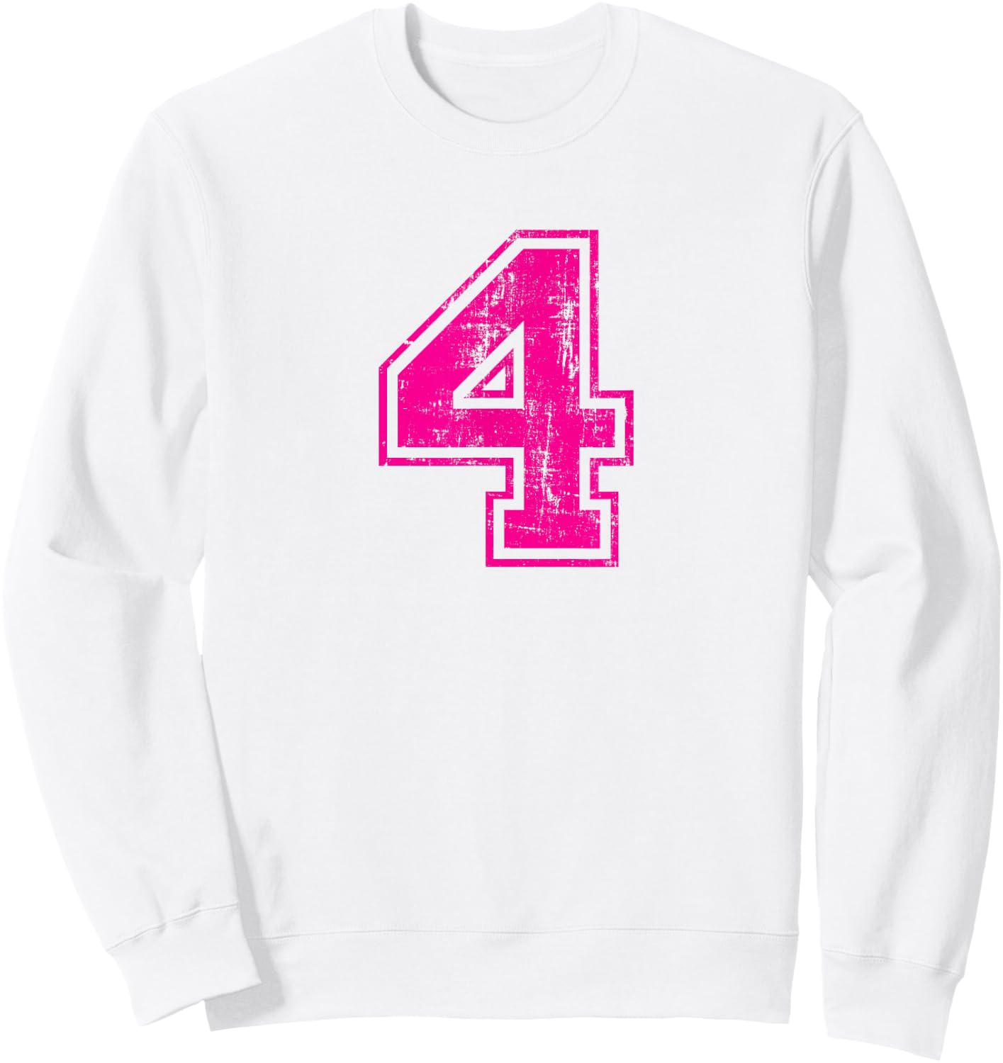 Number 4 Four Varsity Distressed Vintage Sport Team Player's Sweatshirt - Sweatshirt | White