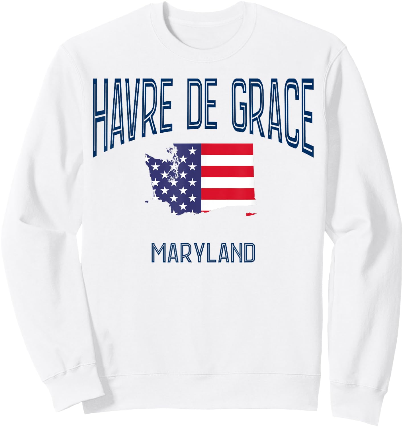 Havre de Grace Maryland MD Athletic Retro USA Flag Women Kids Men Sweatshirt - Sweatshirt | White