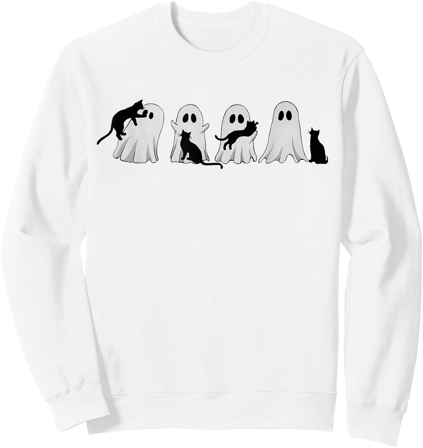 Cute Ghost Cat Halloween Outfit Costumes Cat Lover Spooky Men Women Kids Sweatshirt - Sweatshirt | White